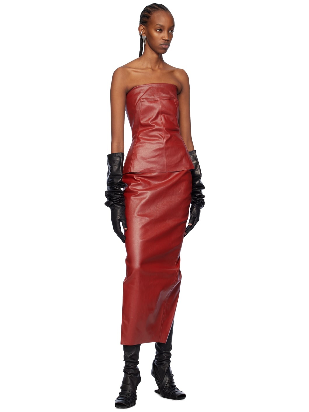 Rick Owens Red Dirt Pillar Denim Maxi Skirt Reversible