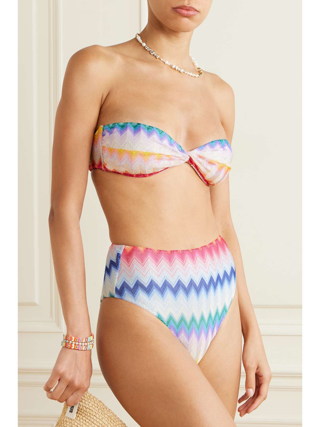 Missoni Mare Striped Metallic Crochet Knit Bikini Reversible