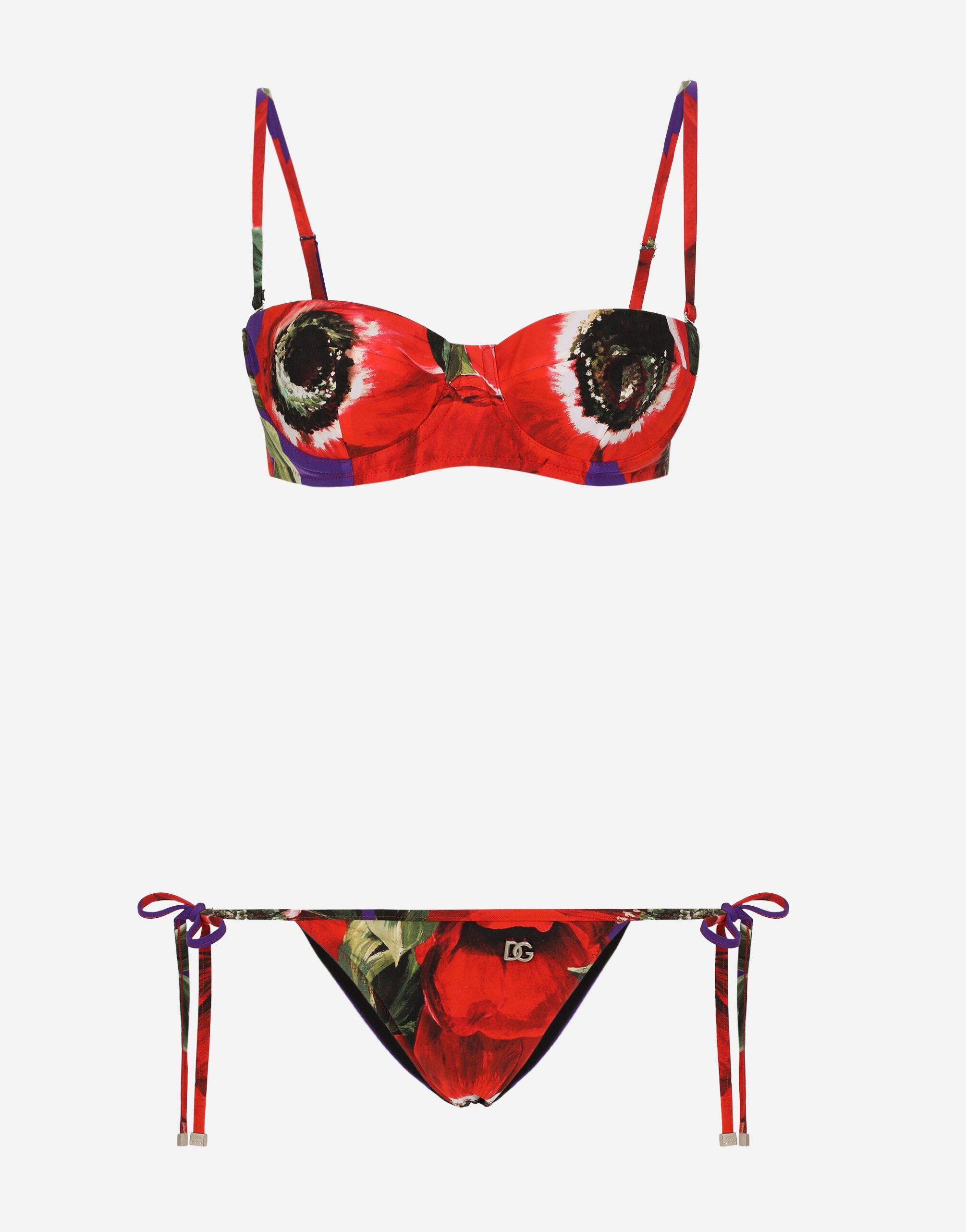 Dolce Gabbana Triangle Bikini With Anemone Print Reversible