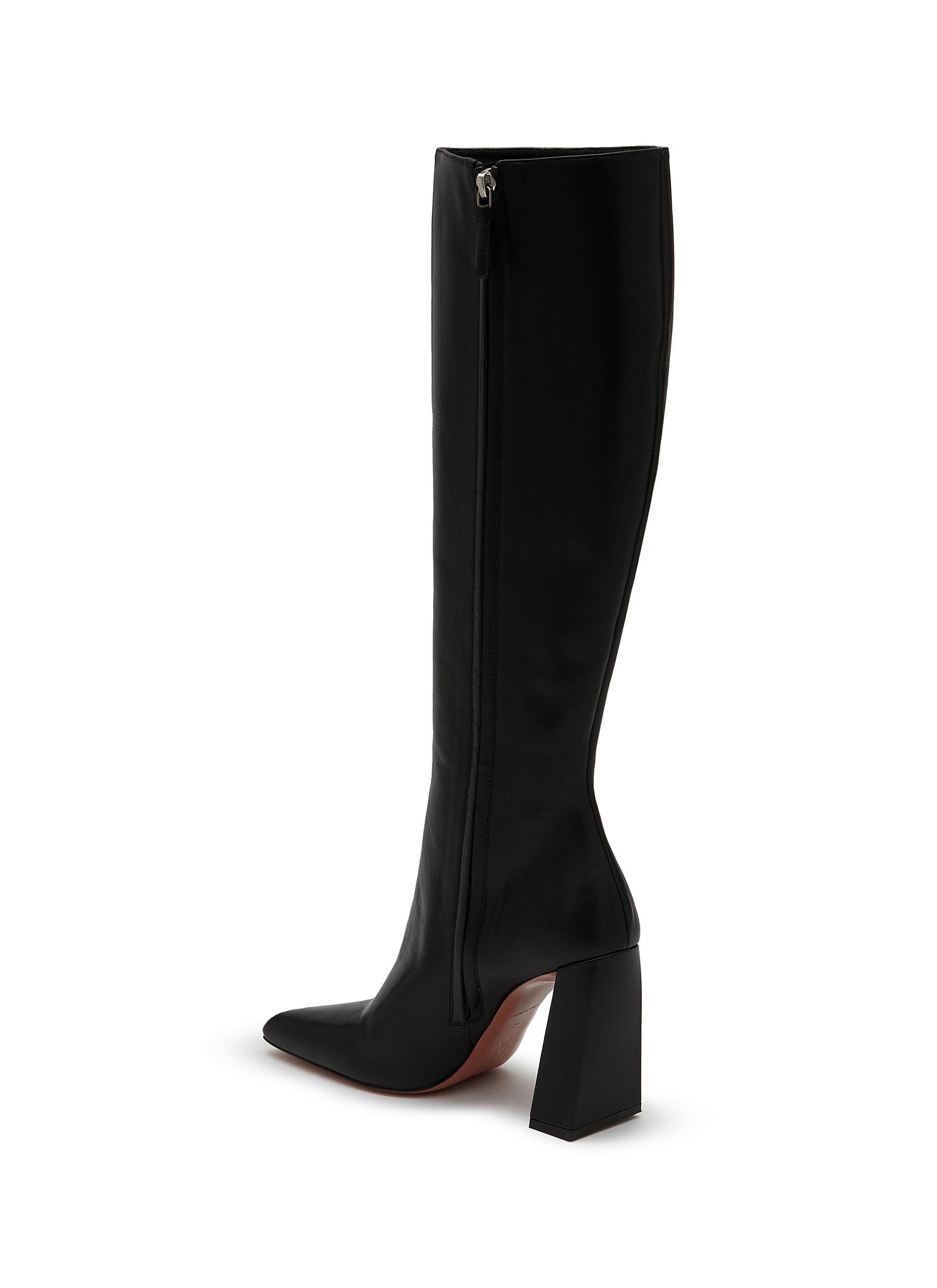 Amina Muaddi MARINE 95 LEATHER KNEE HIGH BOOTS REVERSIBLE