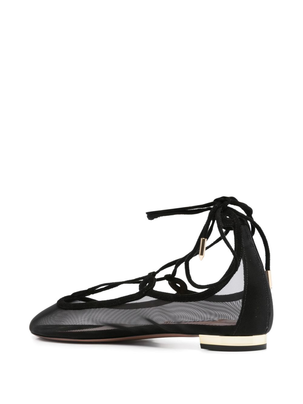 lace-up mesh flat pumps - 3