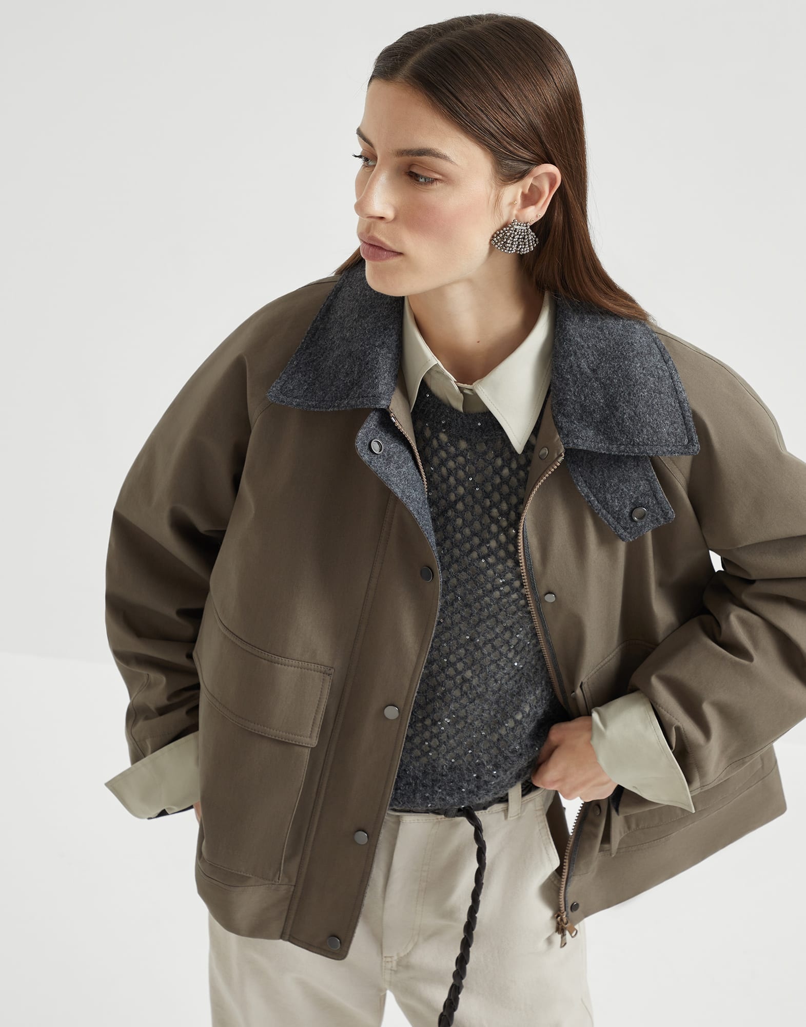 Techno cotton canvas outerwear jacket with Thermore® padding and shiny trim - 4