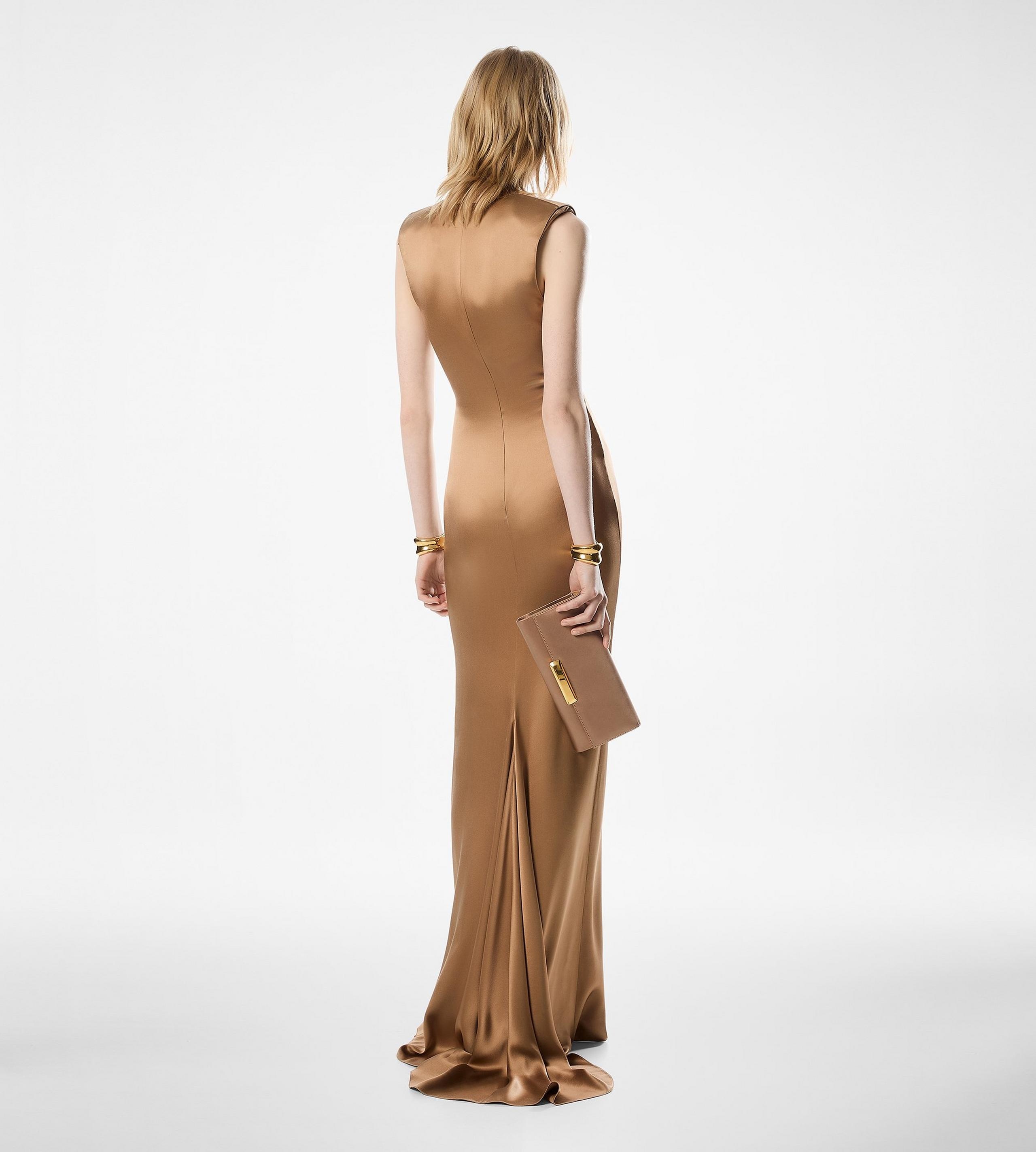 SLEEVELESS DEEP V-NECK TWIST FRONT SILK EVENING DRESS - 4