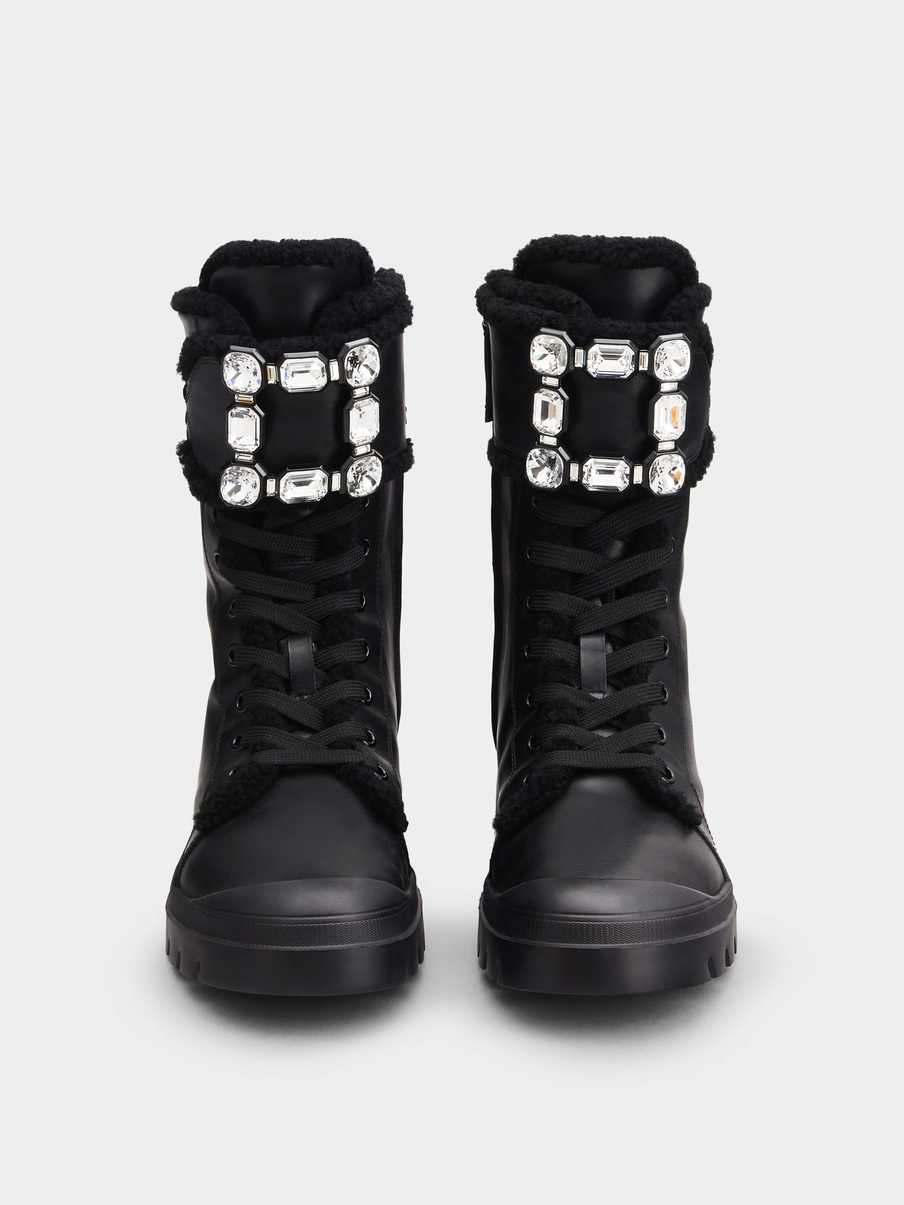 Walky Viv' Shearling Strass Buckle Boots in Leather - 7