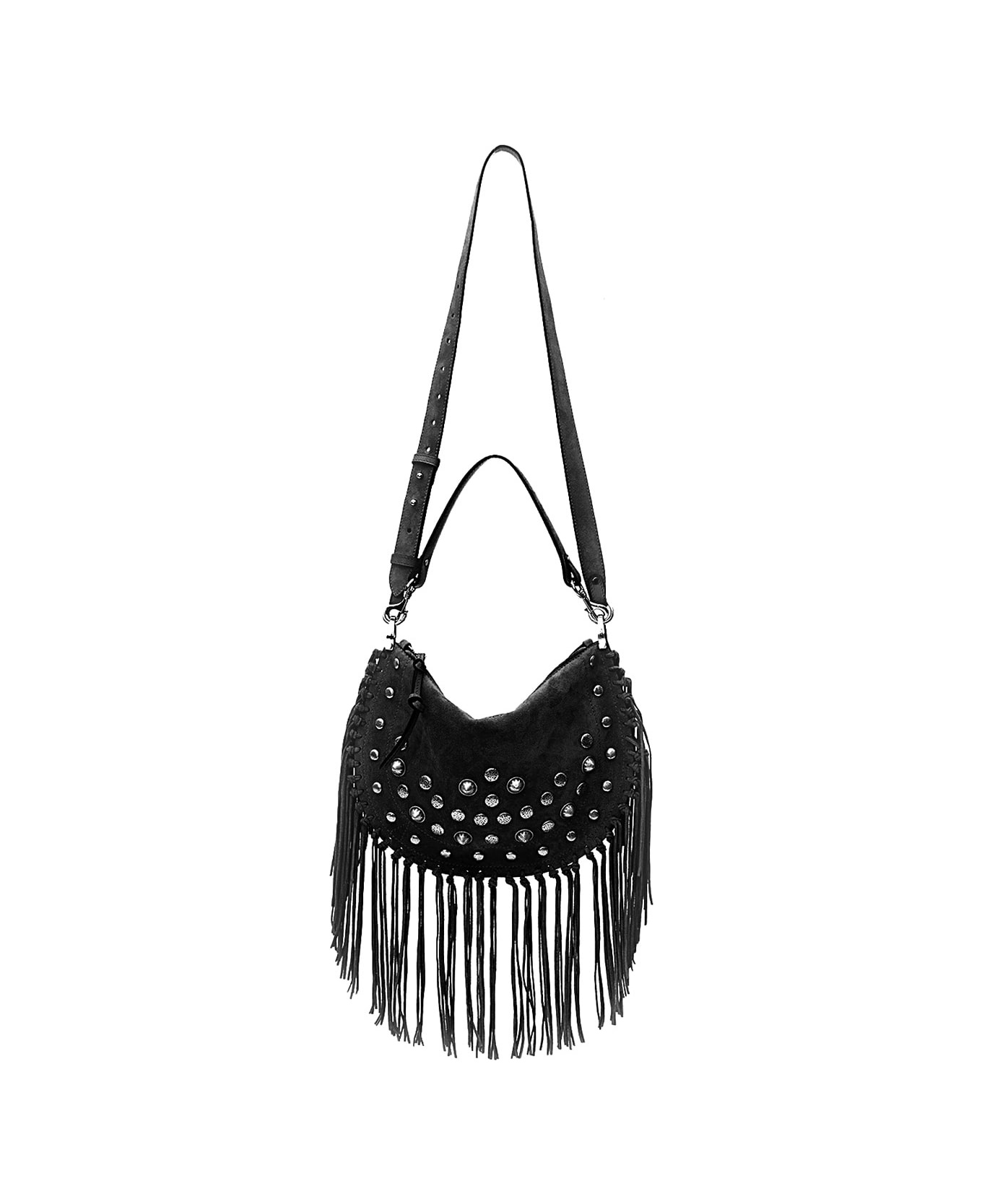 'oskan Soft' Black Bag With Stud Decorations And Fringed Edge In Suede Woman - 4
