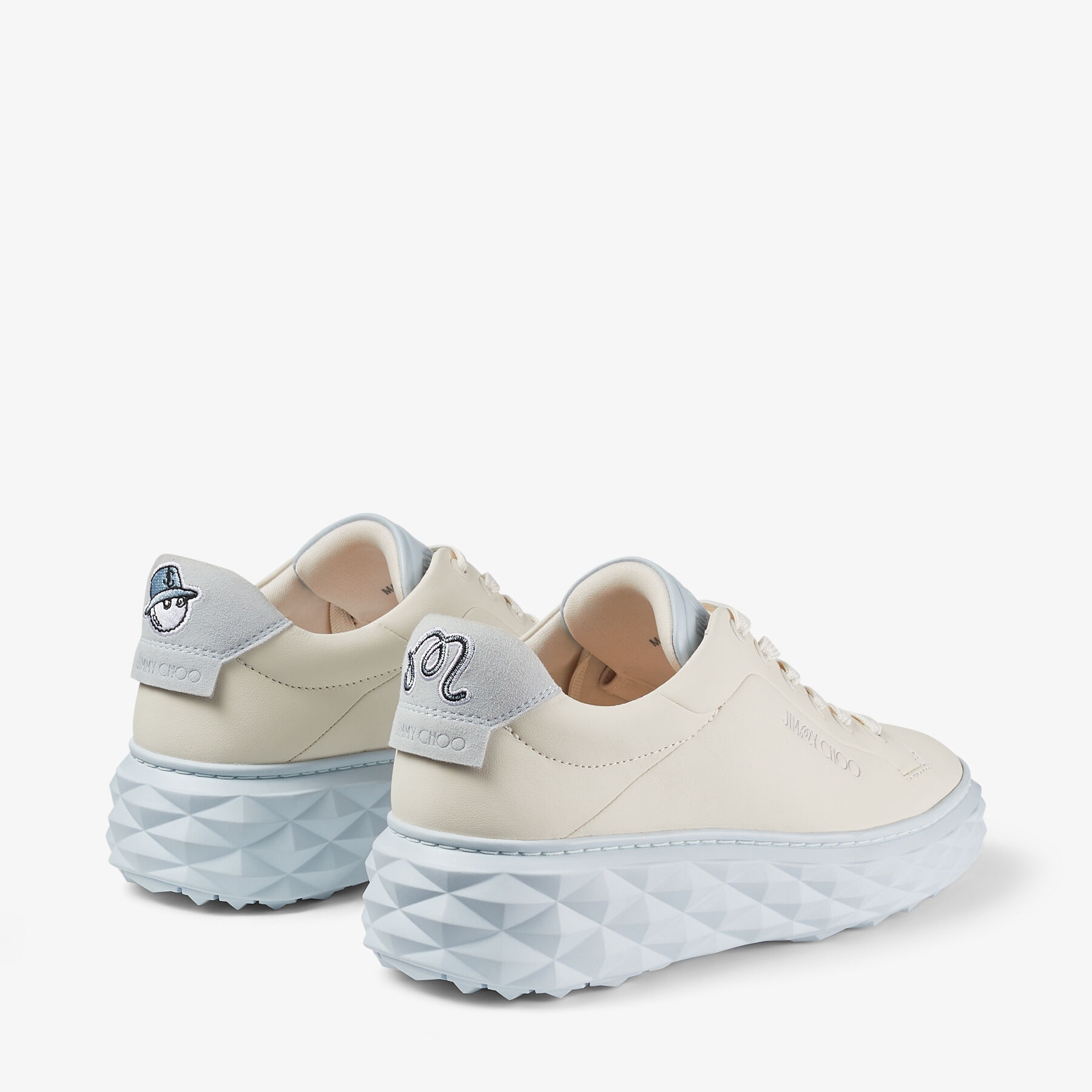 Jimmy Choo / Malbon Diamond Golf/F
Latte and Pastel Blue Leather Trainers - 7