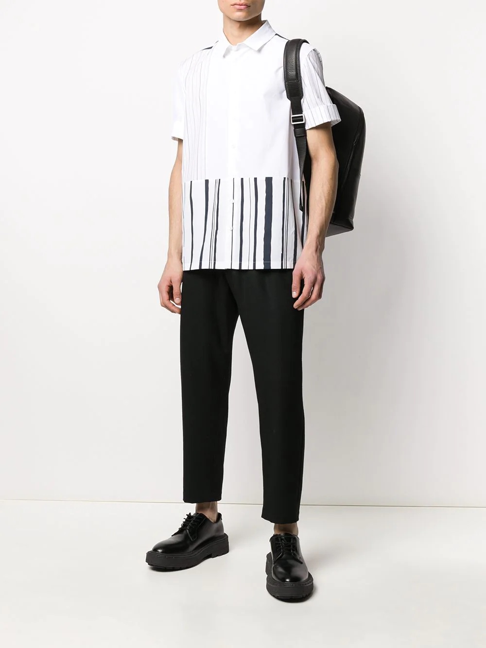 striped-panel short-sleeve shirt - 2