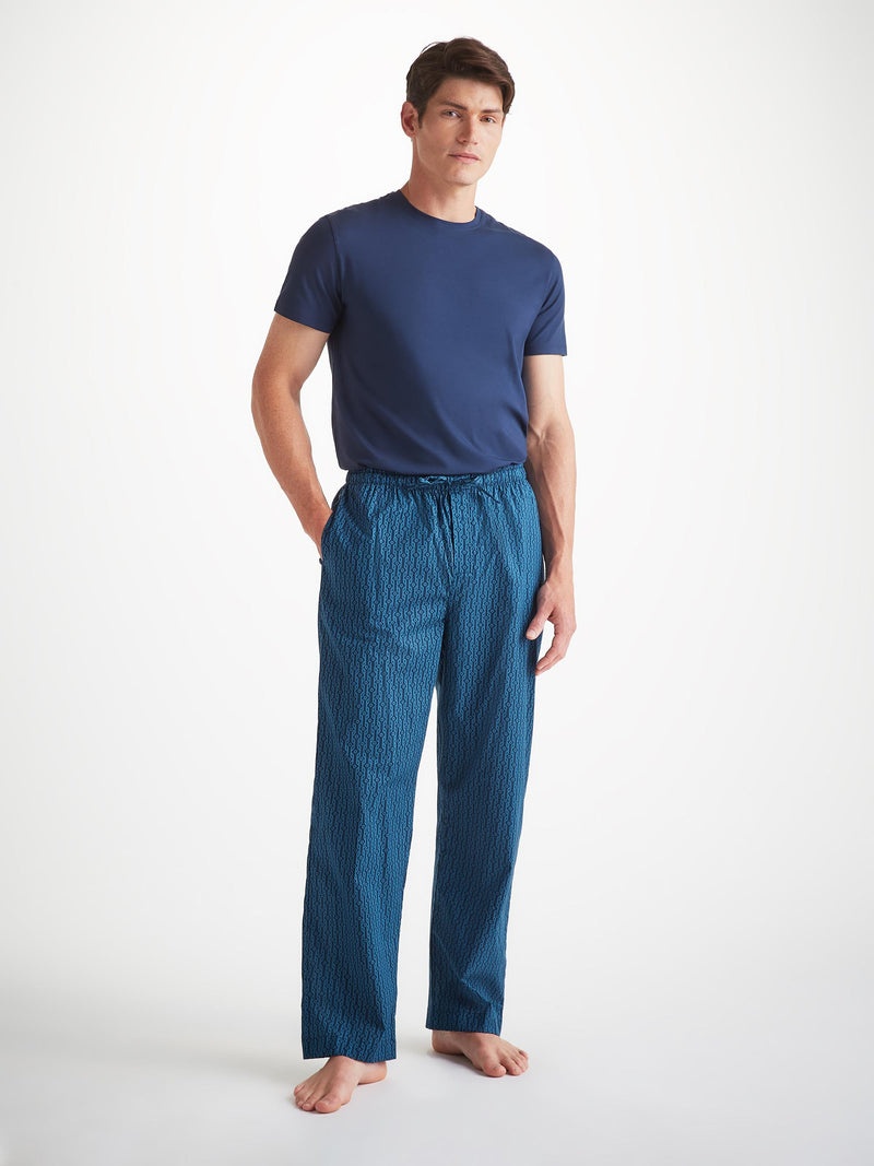 Men's Lounge Pants Cotton Batiste Navy Rope Print - 3