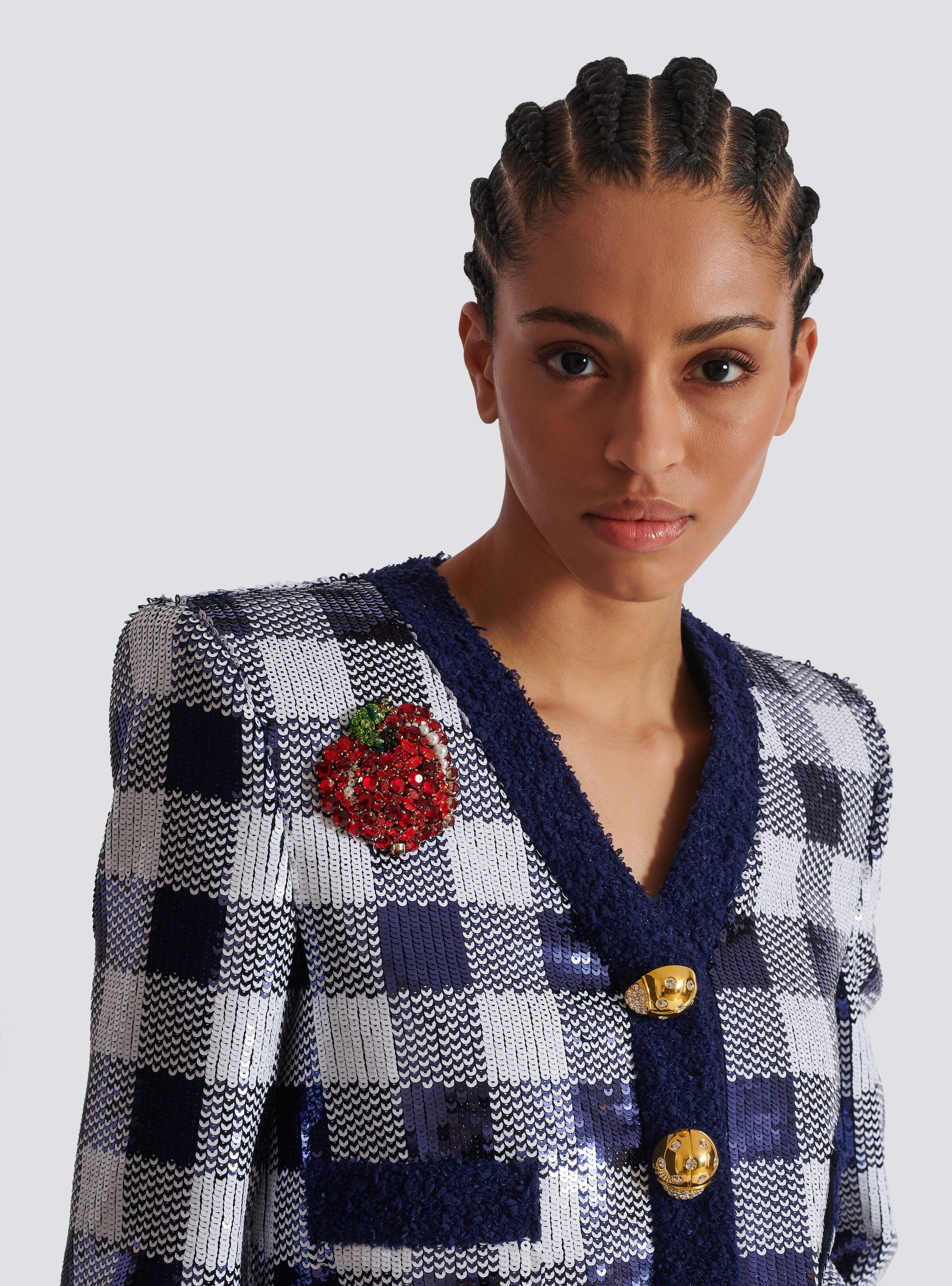 Cropped jacket in gingham sequins - 7