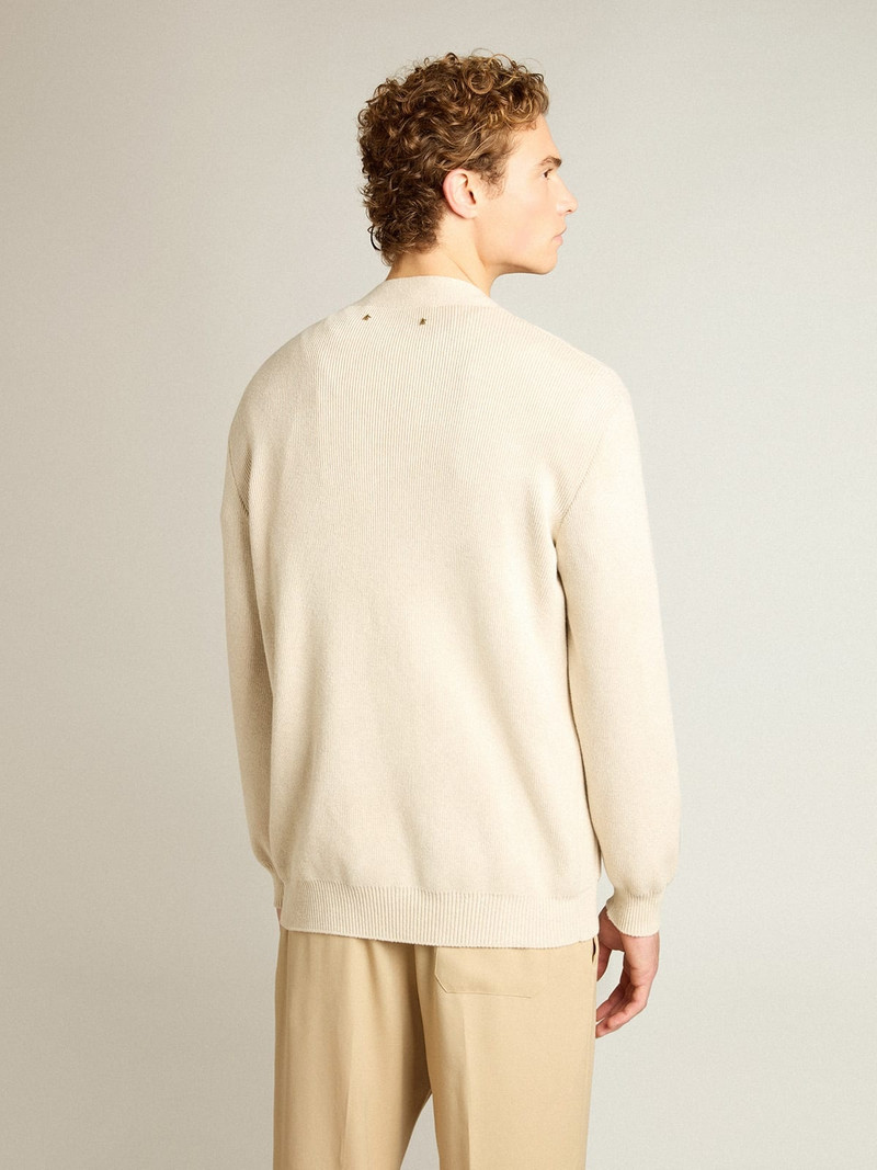 Cardigan in aged white cotton with gold button fastening 4