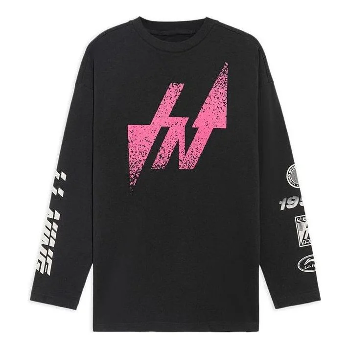 Li-Ning Graphic Long Sleeve T-shirt 'Black Pink' AHSS123-1 - 1