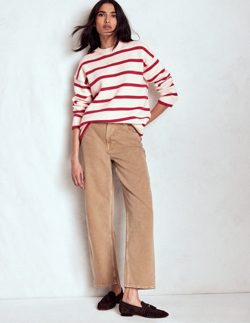 Lucy Oversized Cotton Jumper-Ivory, Red Stripe 7