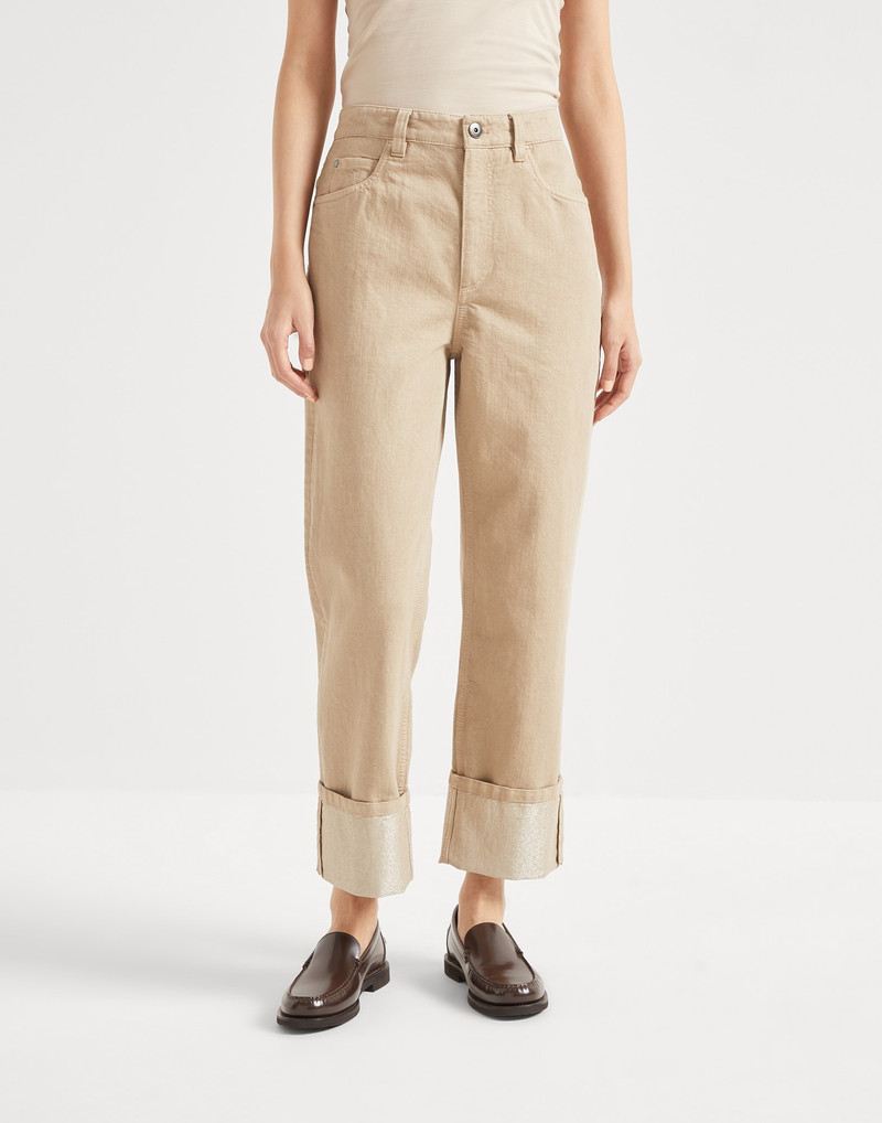 Dyed sparkling denim cropped trousers with monili 1