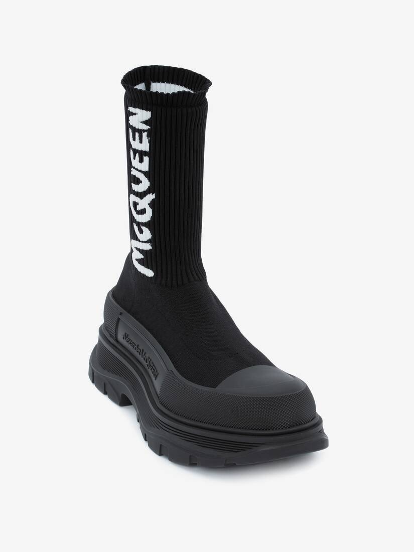 Mcqueen Graffiti Knit Tread Slick Boot in Black/white - 2