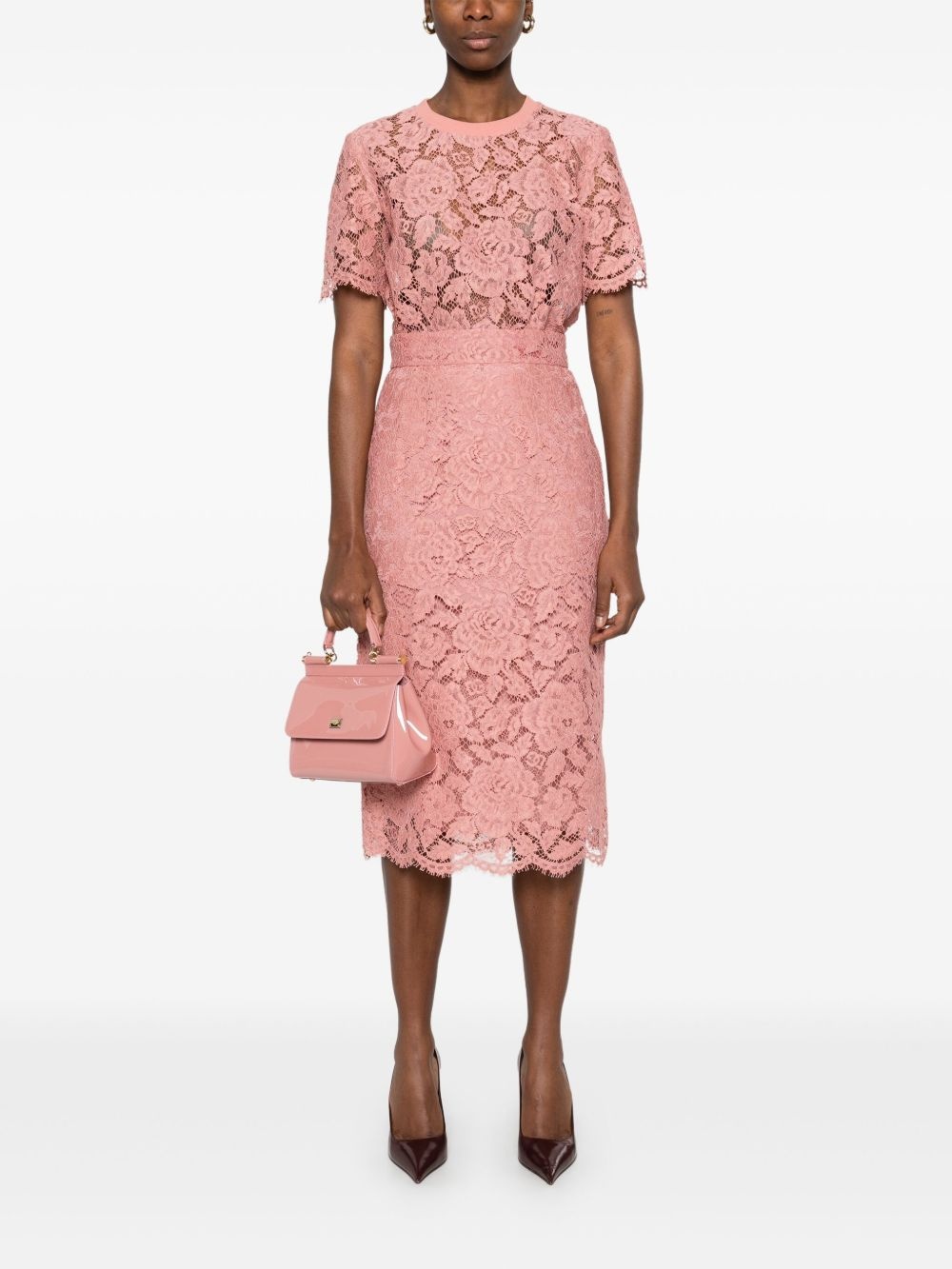 logo-embroidered lace midi skirt - 2