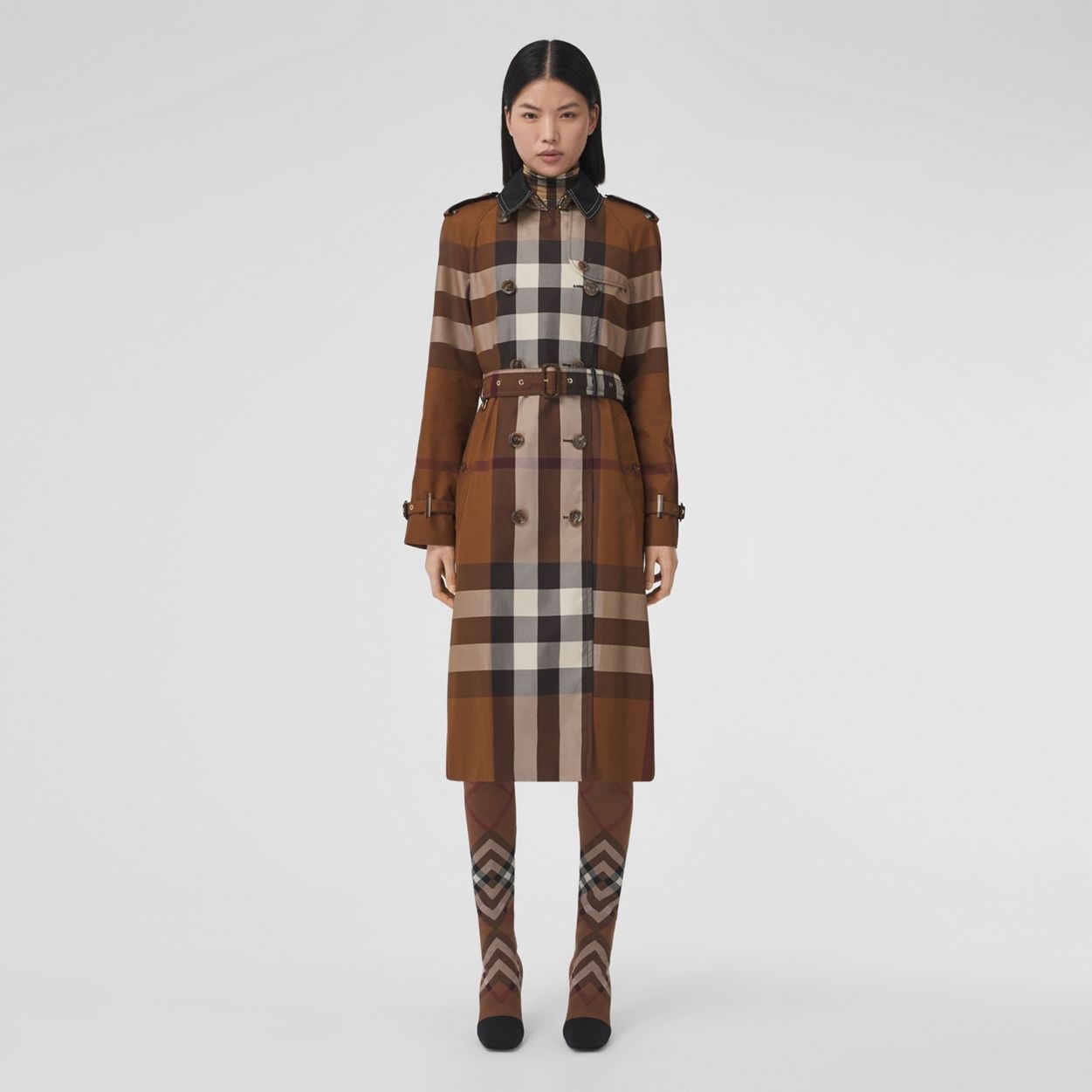 Contrast Panel Check Cotton Trench Coat - 1