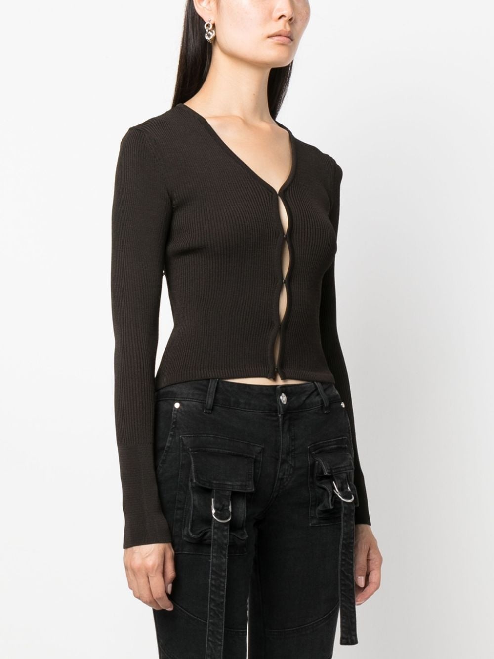 hook-fastening ribbed cardigan - 3