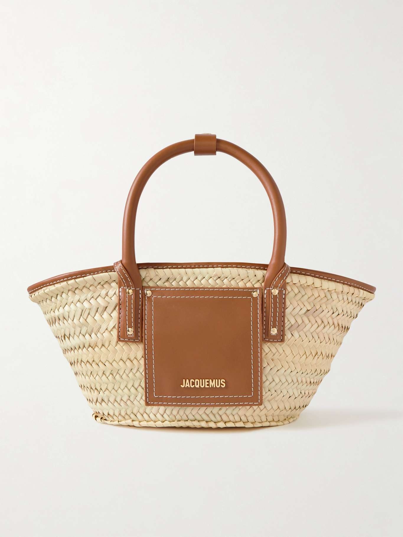 JACQUEMUS Le Petit Panier Soli leather trimmed raffia tote netaporter REVERSIBLE