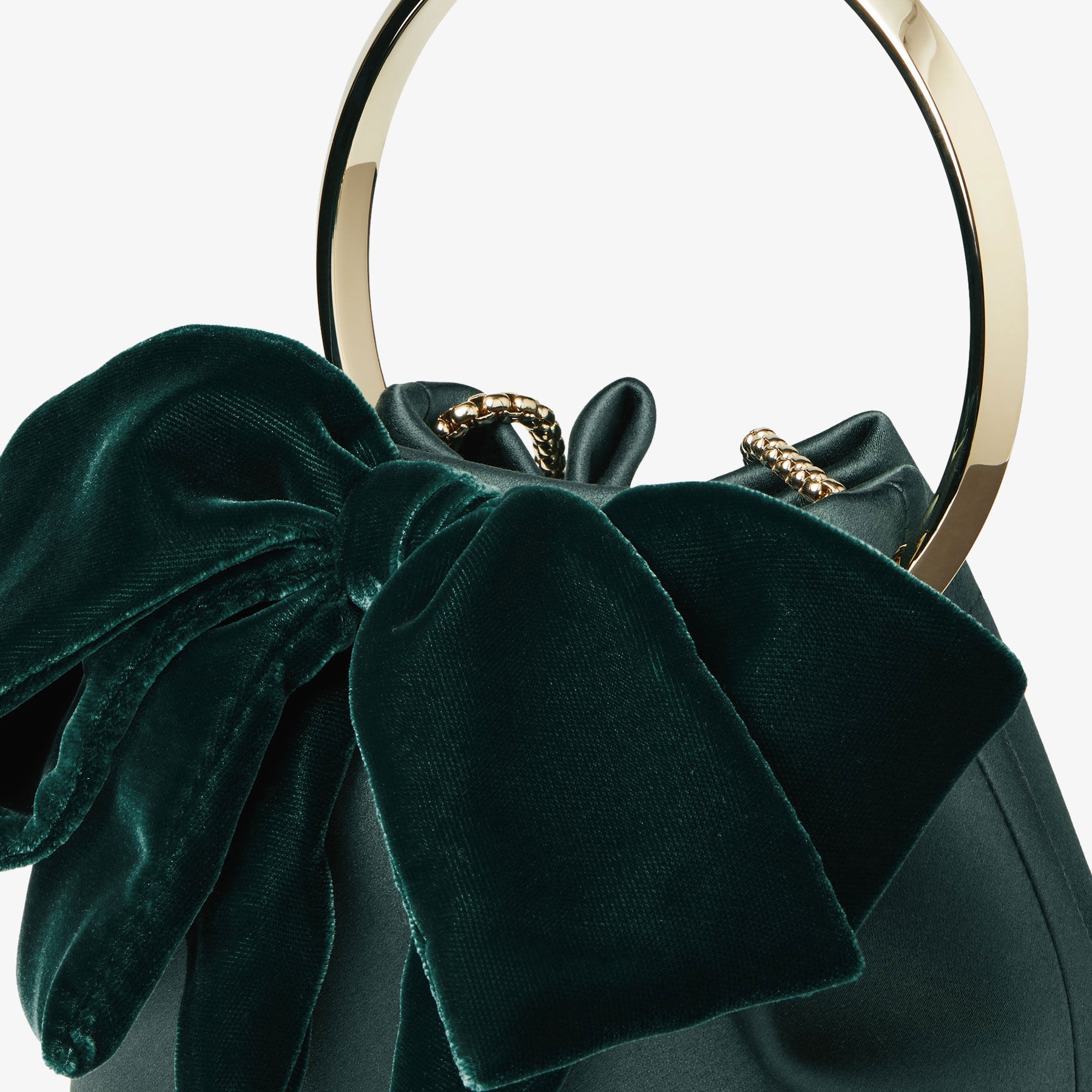 Bon Bon
Dark Green Satin Bucket Bag with Velvet Bow - 3