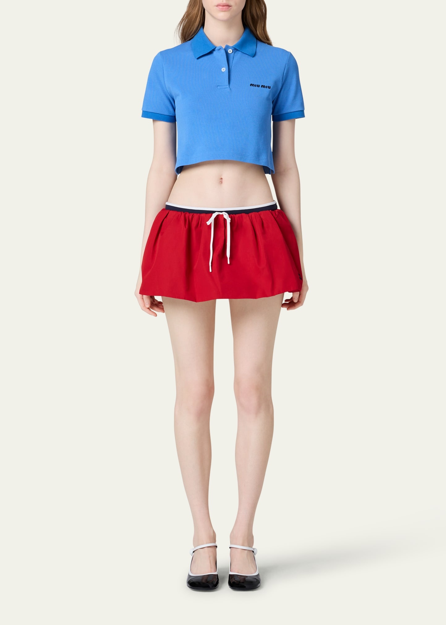 Cotton Pique Short-Sleeve Cropped Polo - 2