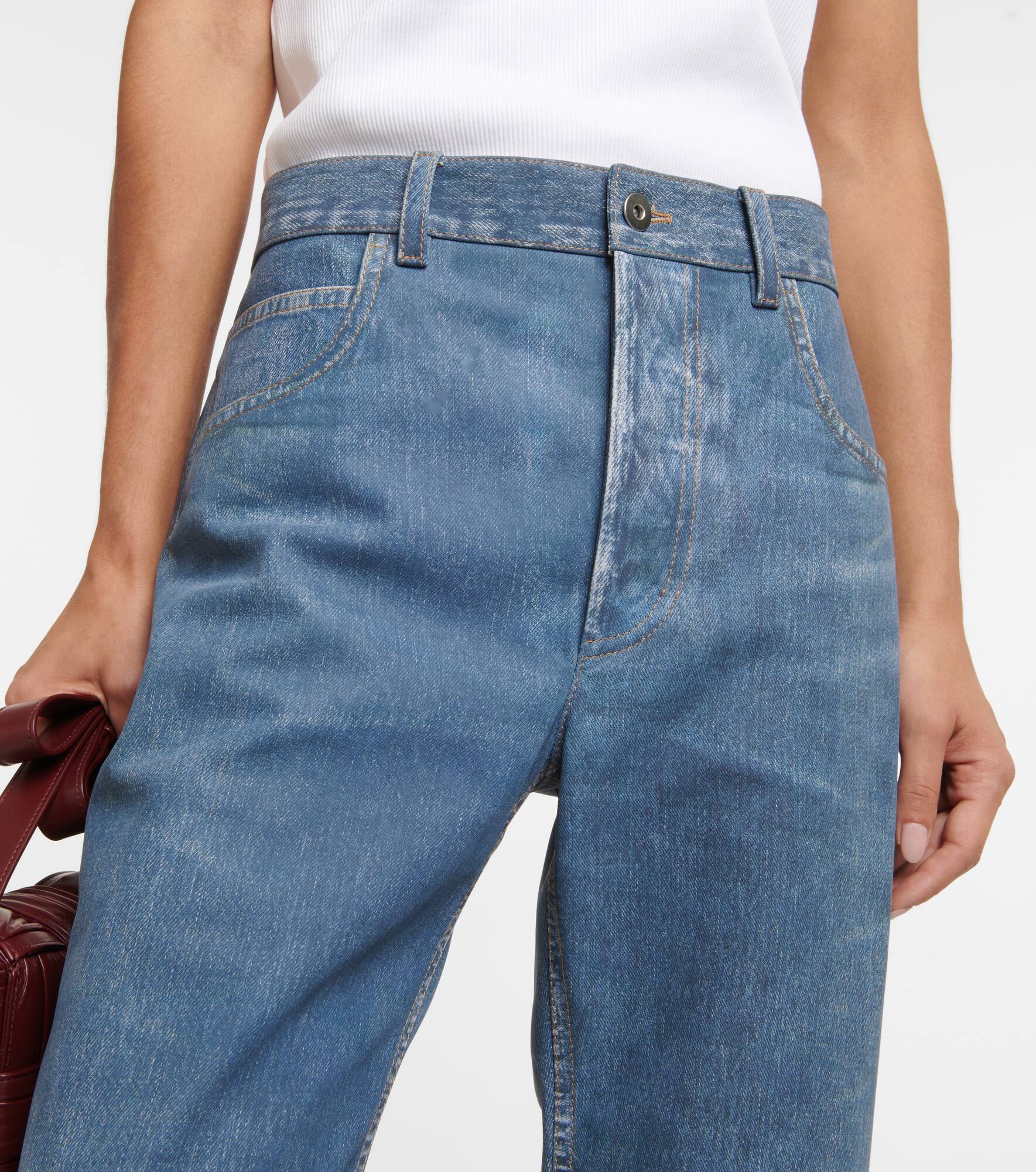 Denim-printed wide-leg leather pants - 4