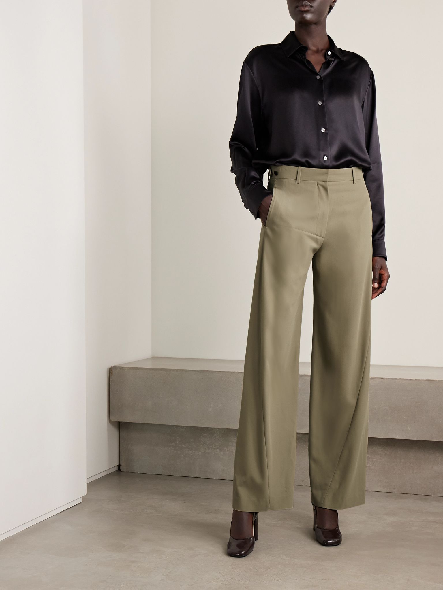 Elowyn wool-gabardine straight-leg pants Beige - 2