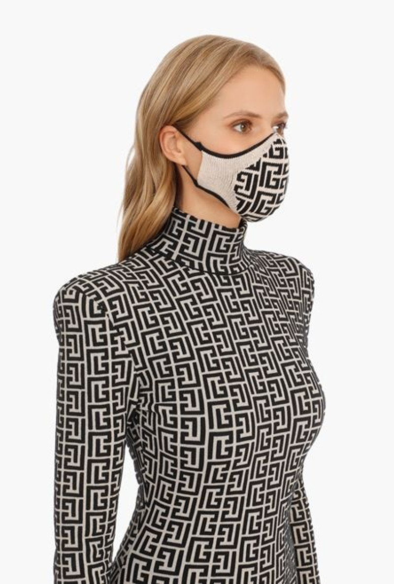 Ivory and black cotton mask with Balmain monogram 7