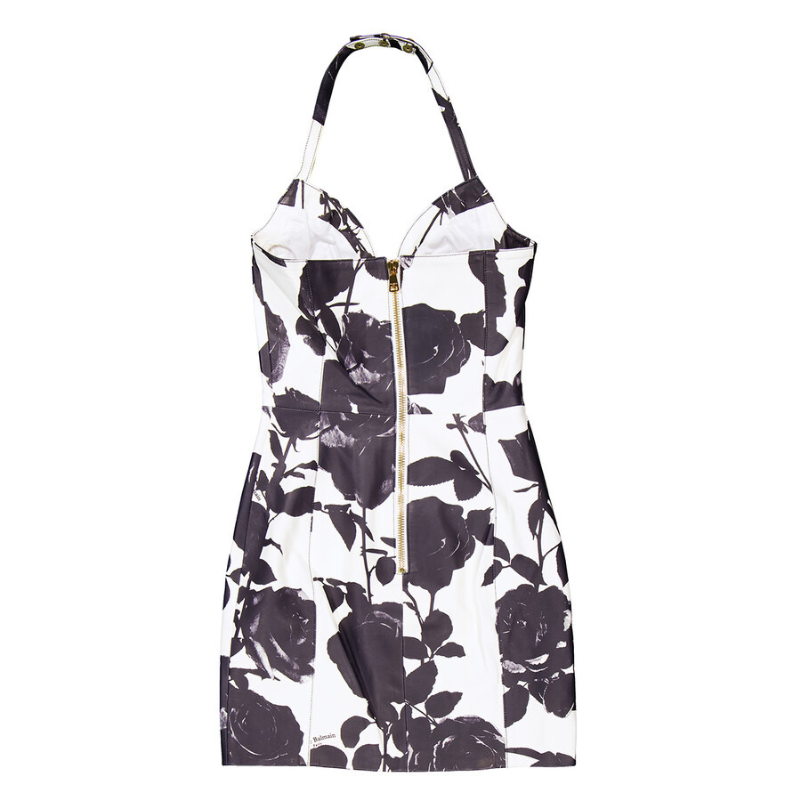 Balmain Floral-Print Leather Minidress - 2