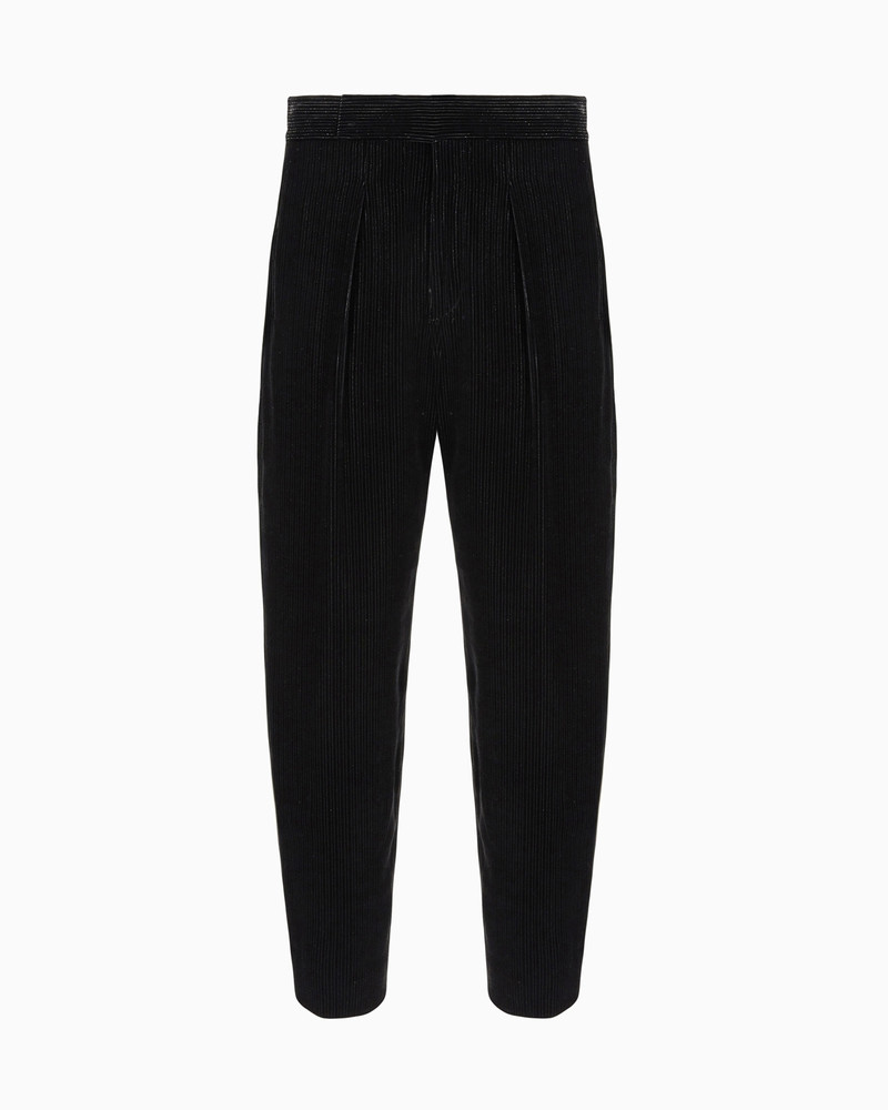 Giorgio's shiny, pinstriped velvet single-pleat trousers 1