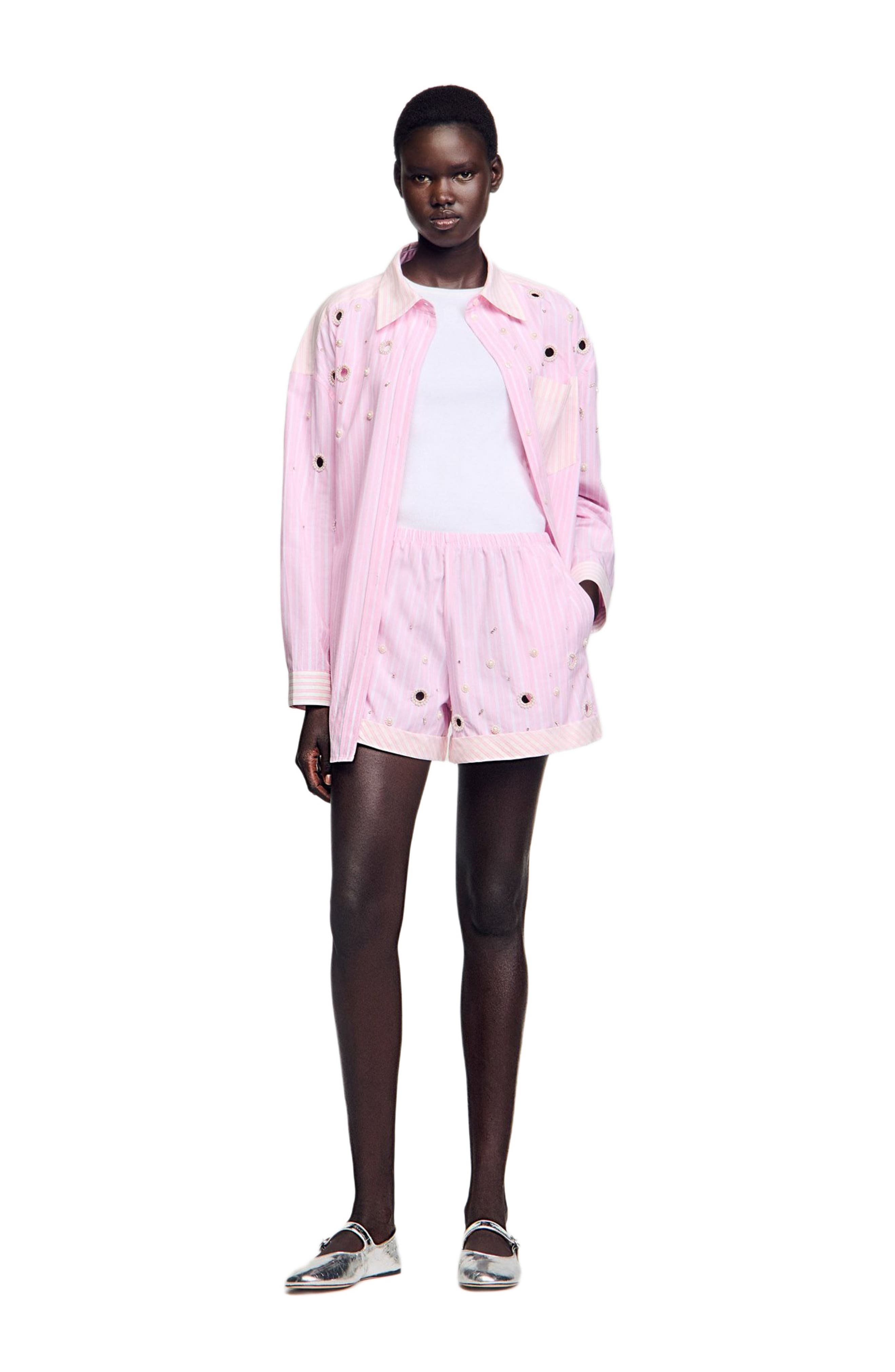 SANDRO Striped rhinestone shirt in Pink at Nordstrom - 2