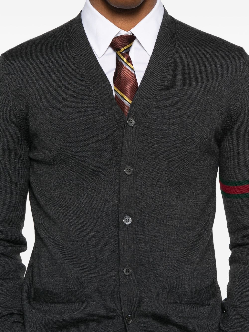 striped-sleeve V-neck cardigan - 5