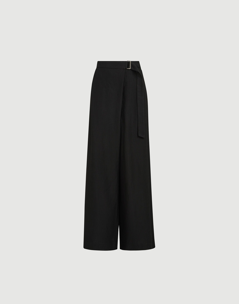 Viscose and linen fluid twill sartorial wrap trousers with monili 1