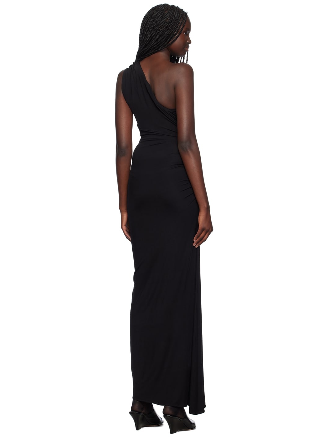 Black One Shoulder Ruched Maxi Dress - 3