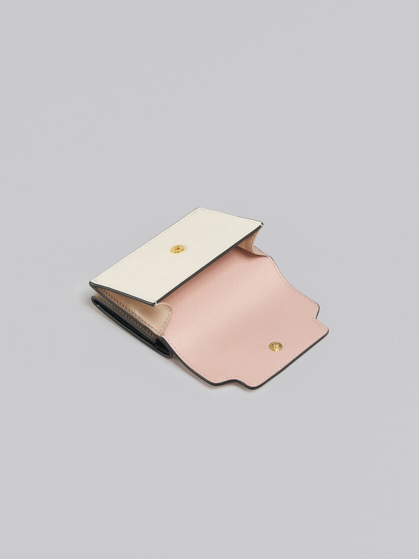 PINK, WHITE AND BEIGE SAFFIANO LEATHER TRI-FOLD WALLET - 5