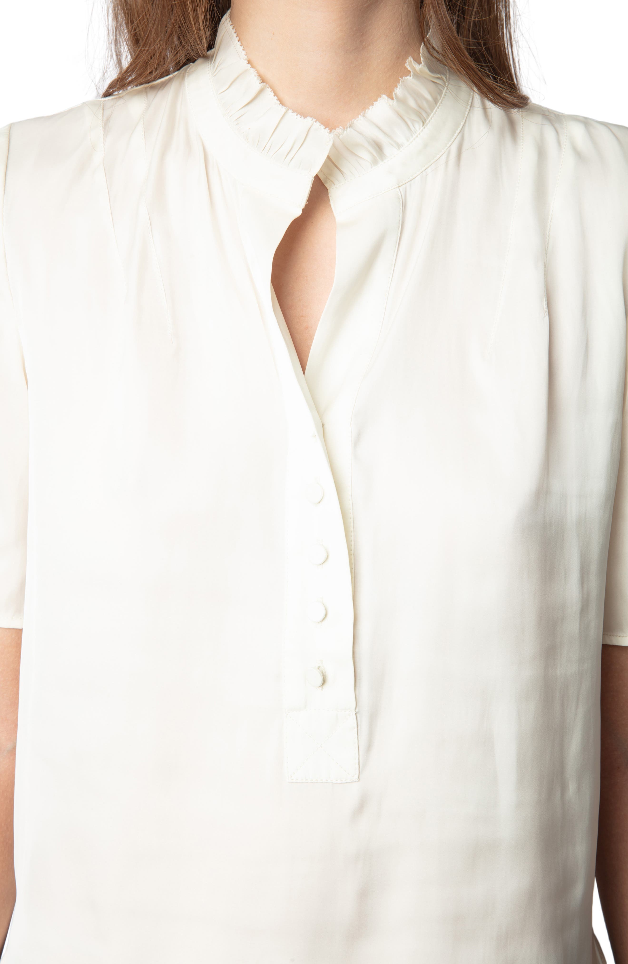Zadig & Voltaire Topher Ruffle Neck Satin Popover Top in Flake at Nordstrom - 3