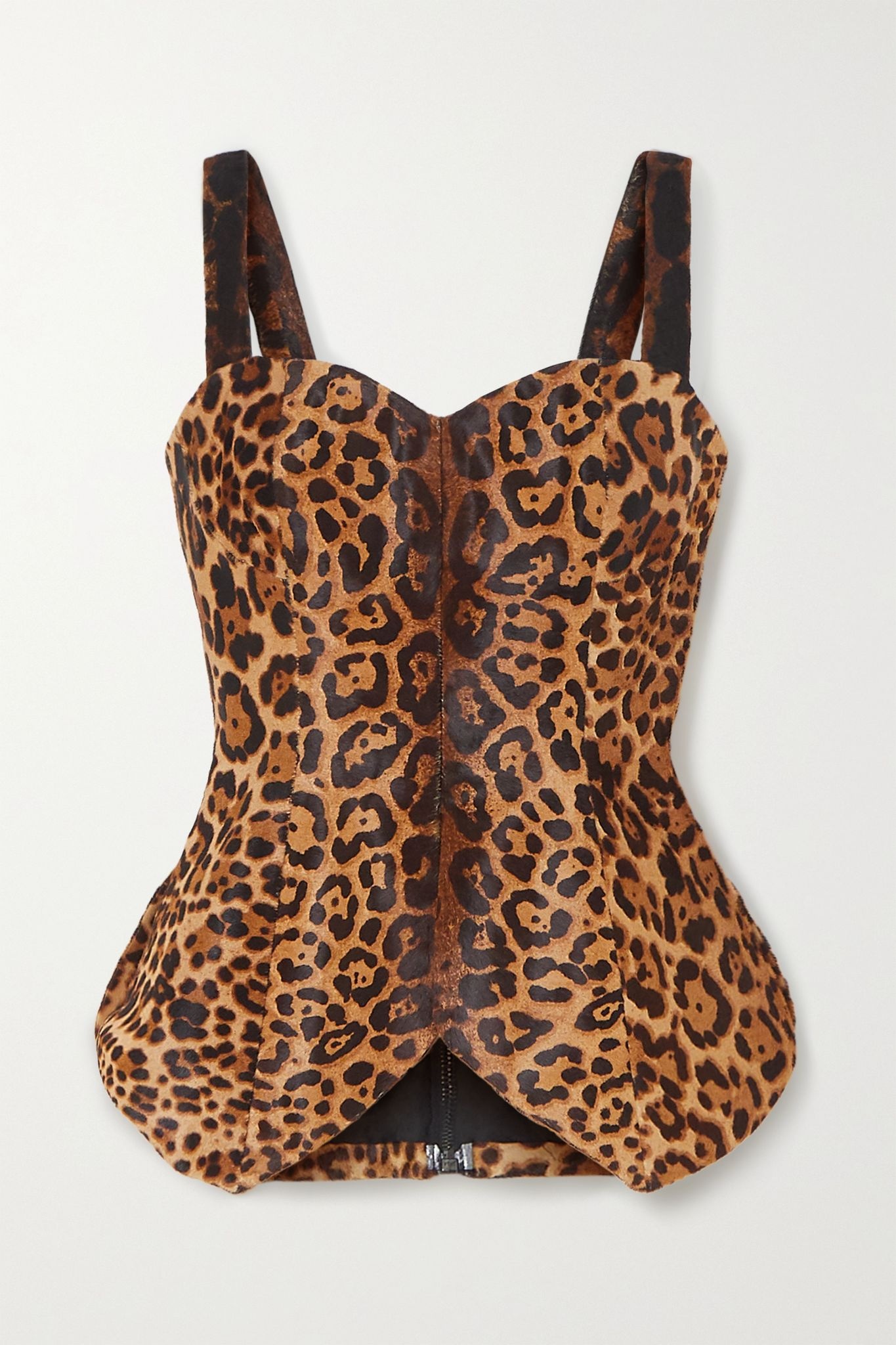 Leopard-print calf hair bustier top  - 1