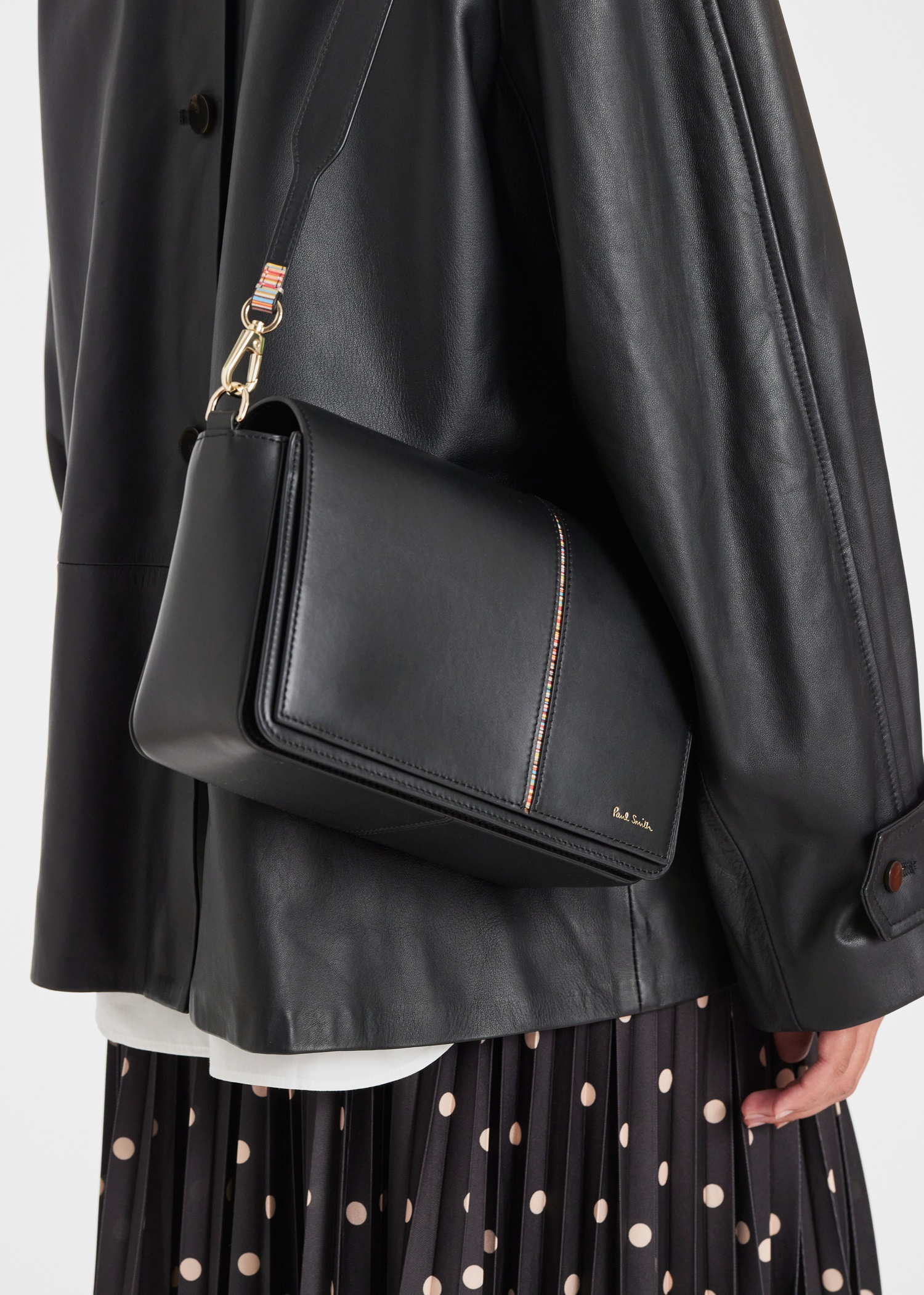 Women's Black Leather 'Signature Stripe' Crossbody Bag - 7