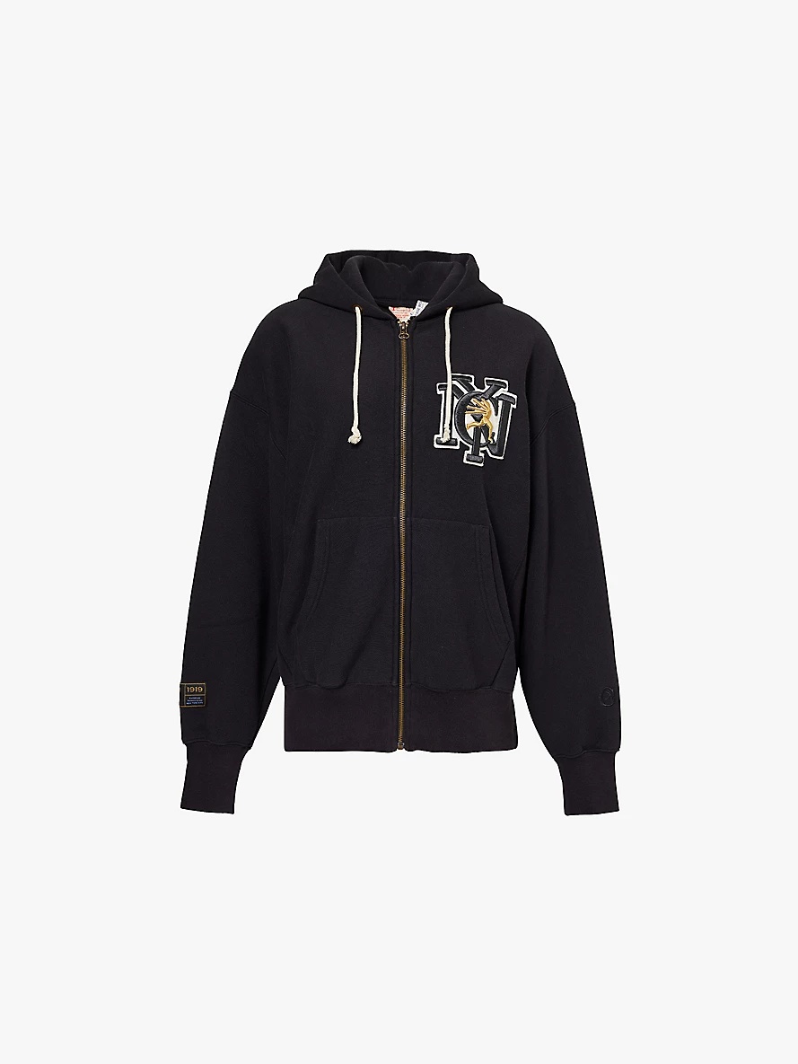 NYC-embroidered zipped cotton-blend jersey hoody - 1