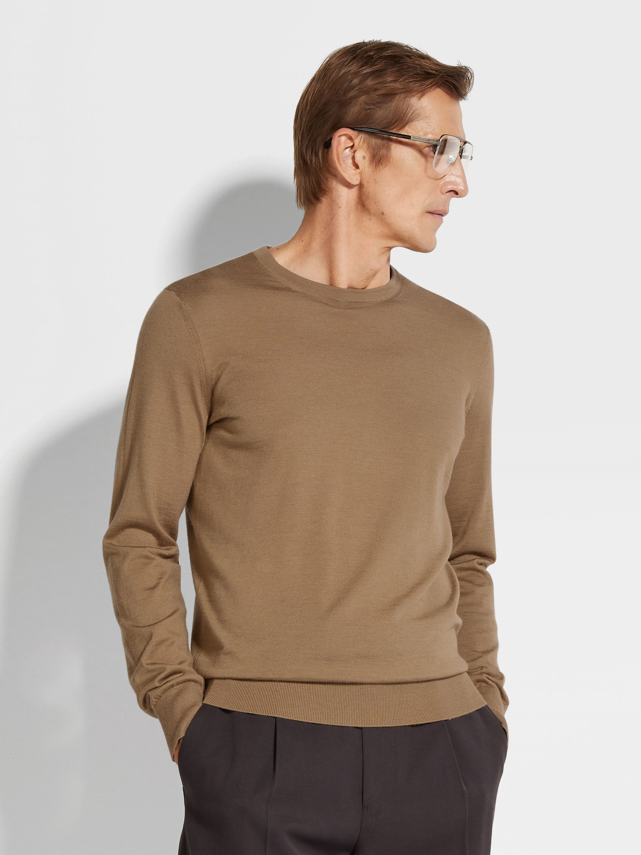 DARK BEIGE MÉLANGE CASHSETA CREWNECK - 4