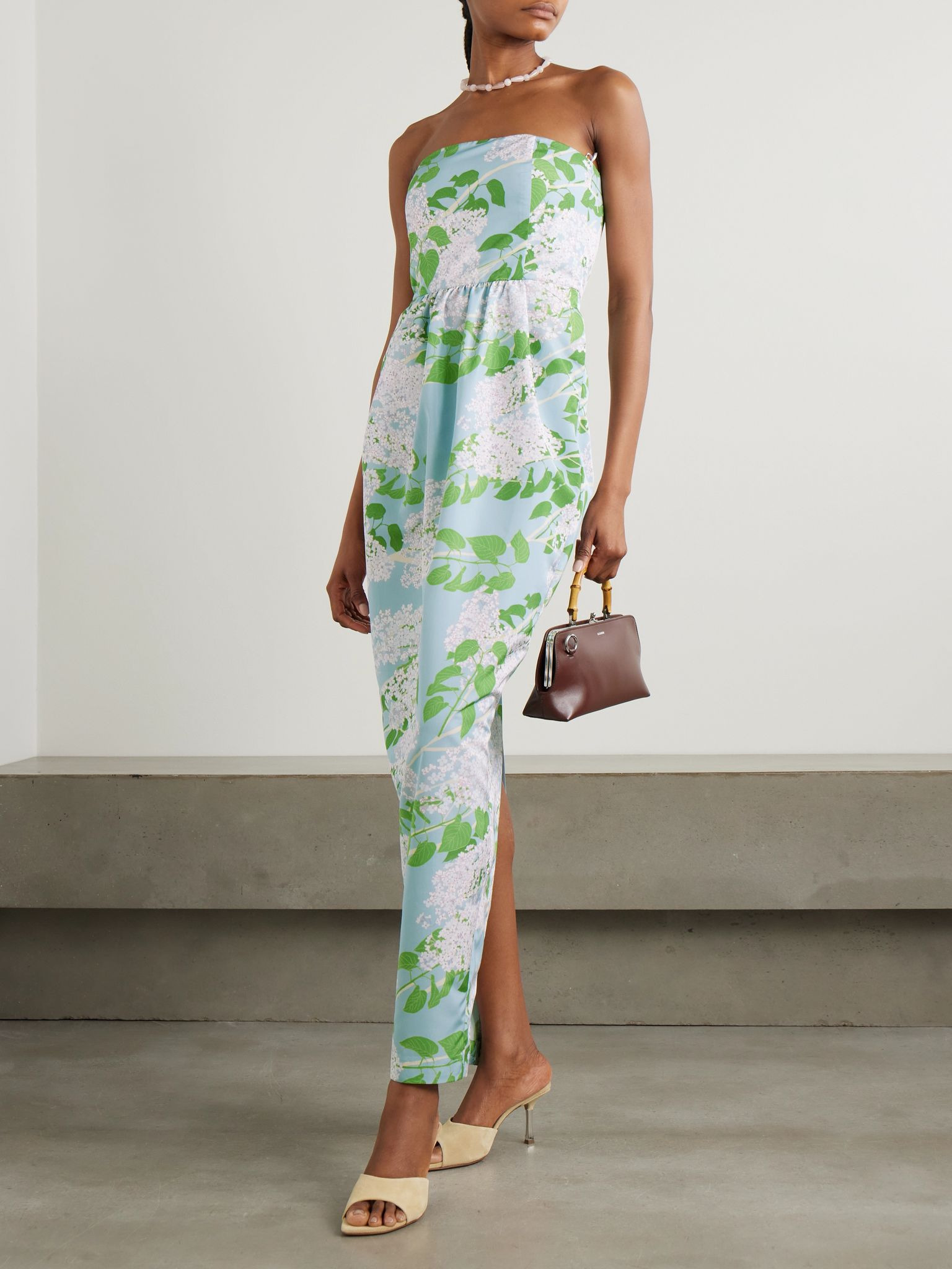 Lena strapless floral-print taffeta gown Green - 2