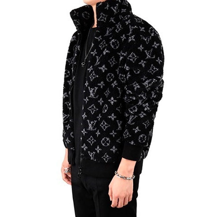 LOUIS VUITTON LV Monogram Fleece Full Logo Zipper Jacket Unisex Black 1A5VFA - 5