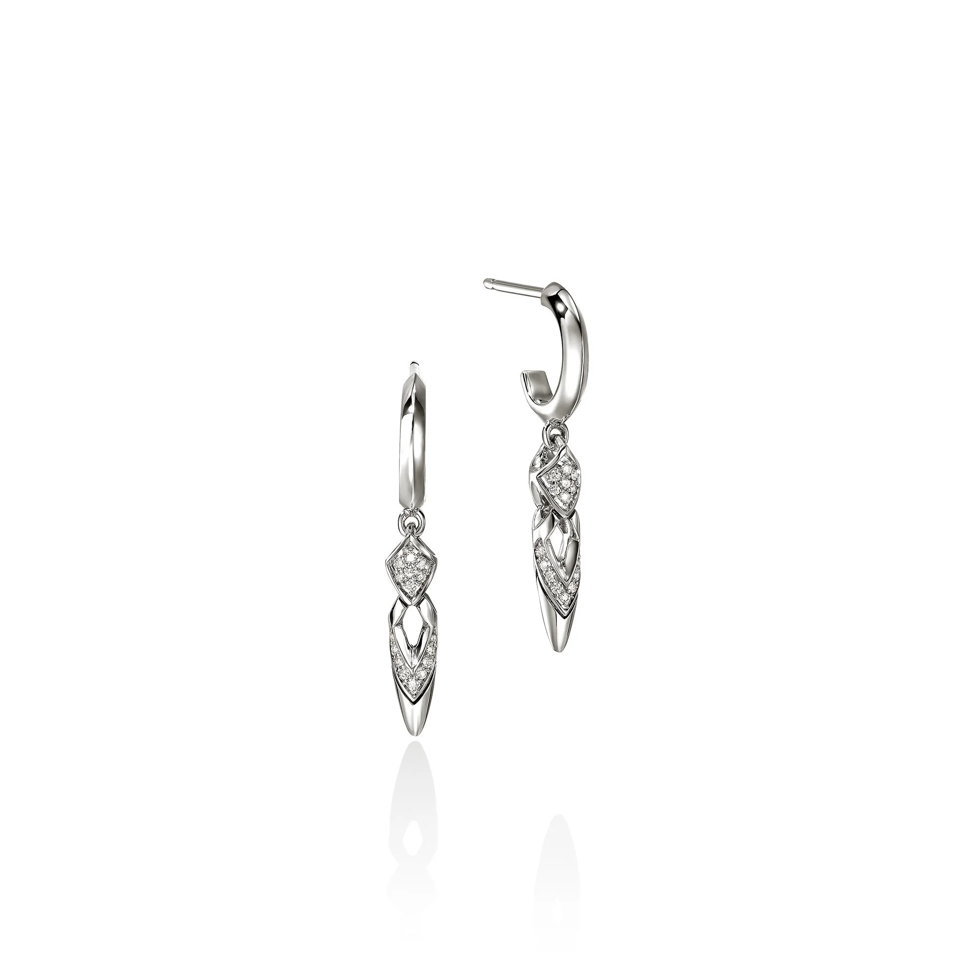 Naga Drop Earrings, Sterling Silver, Diamonds - 1