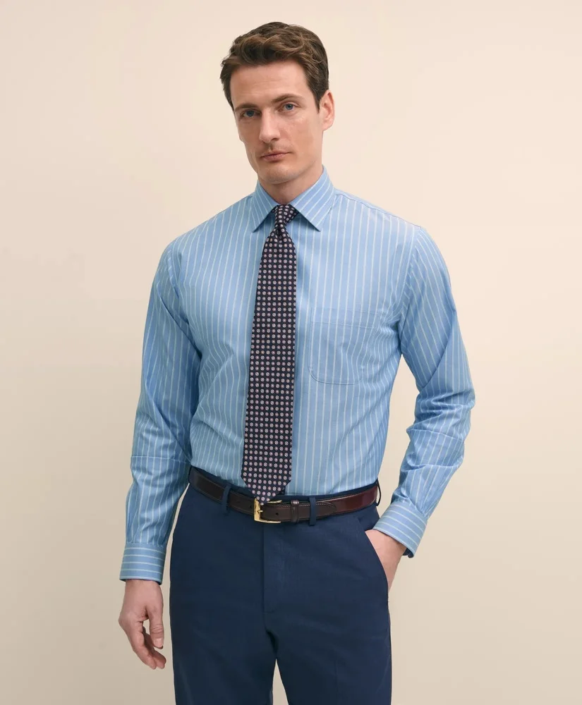 Stretch Supima® Cotton Non-Iron Royal Oxford Ainsley Collar, Striped Dress Shirt - 1