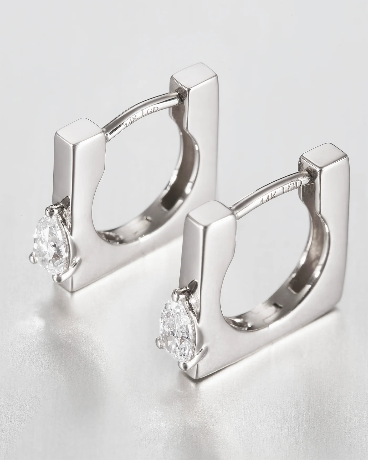 14K Pear Cut Diamond Huggie Earrings - 1
