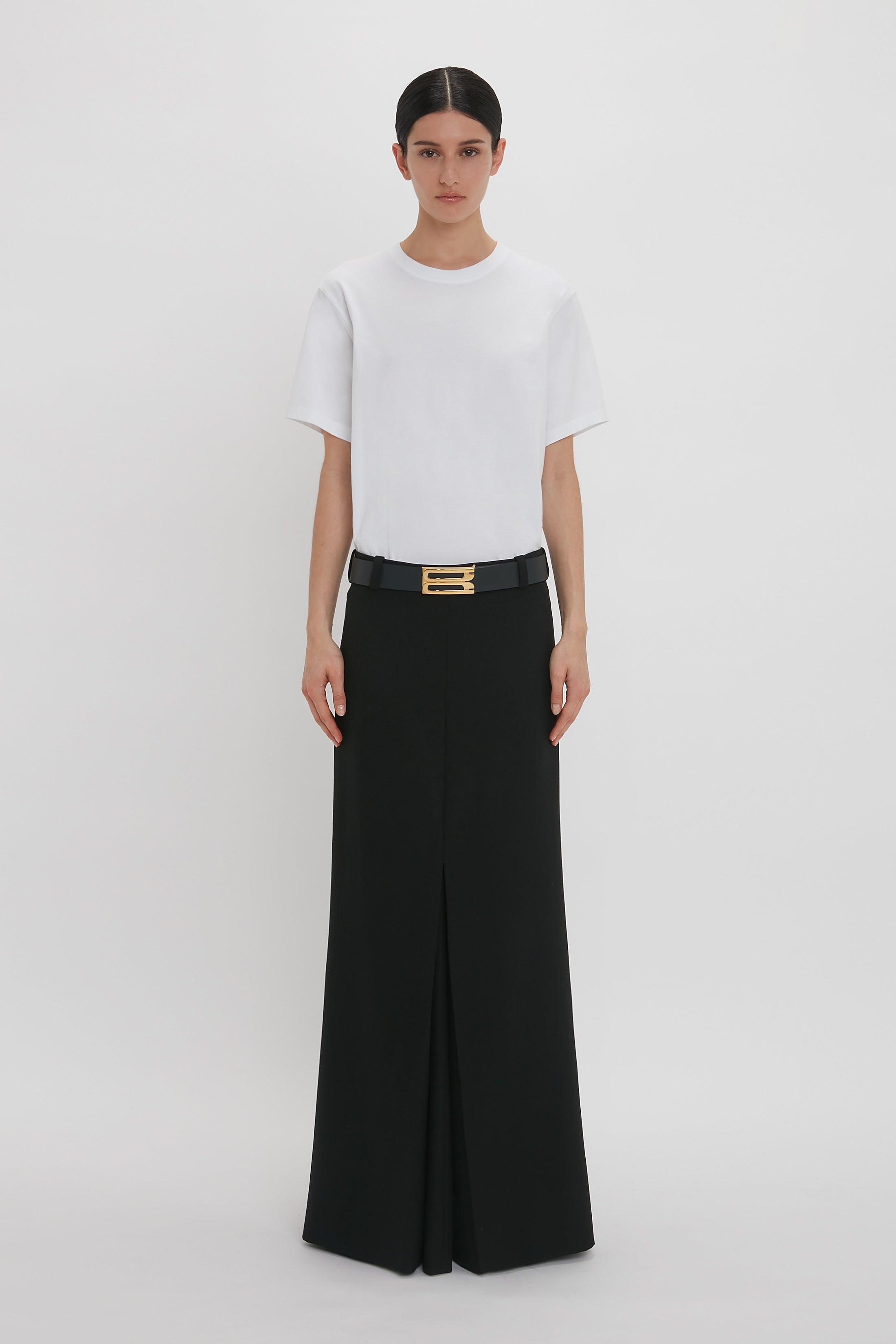 Floor-Length Box Pleat Skirt In Black - 1