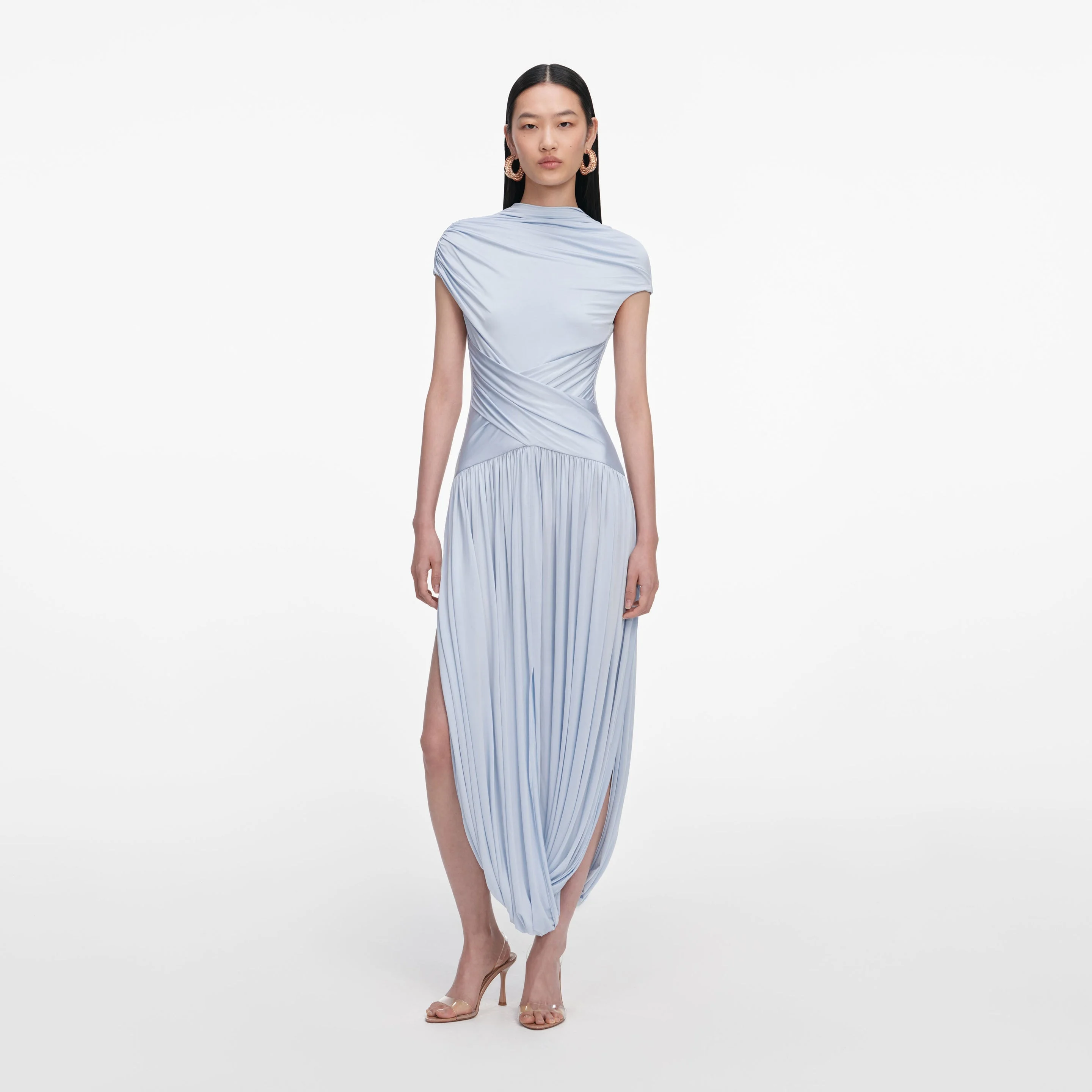 Blue Jersey Gathered Midi Dress - 1