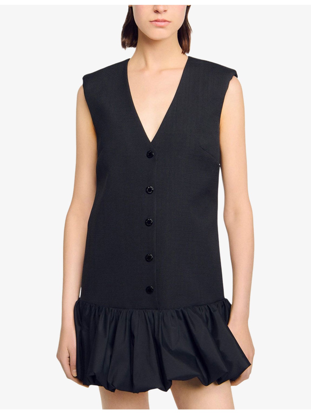 Ruffle-Hem Button-Down Sleeveless Cotton Mini Dress - 3