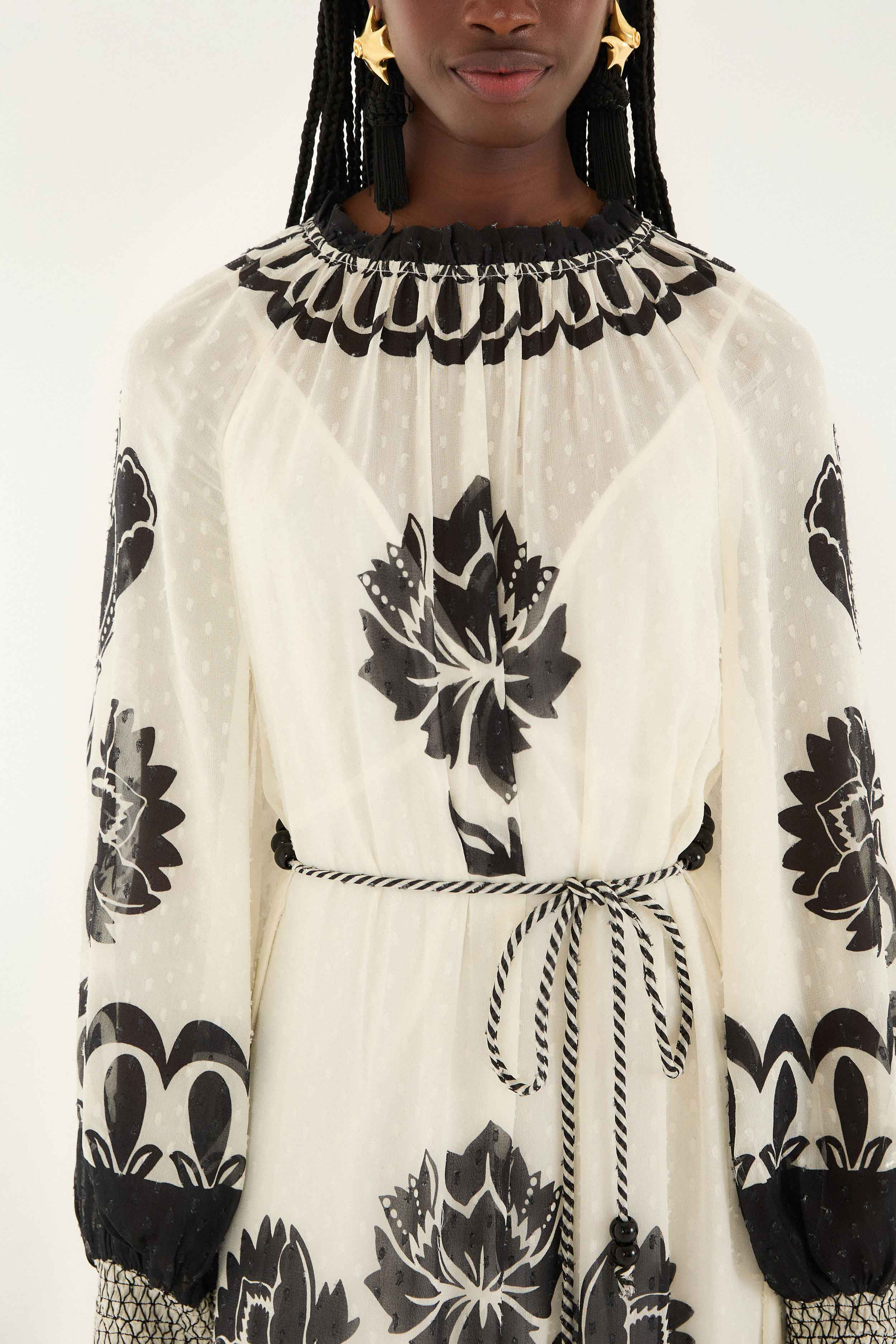 Cream Floral Arabesque Rope Belt Maxi Dress - 3
