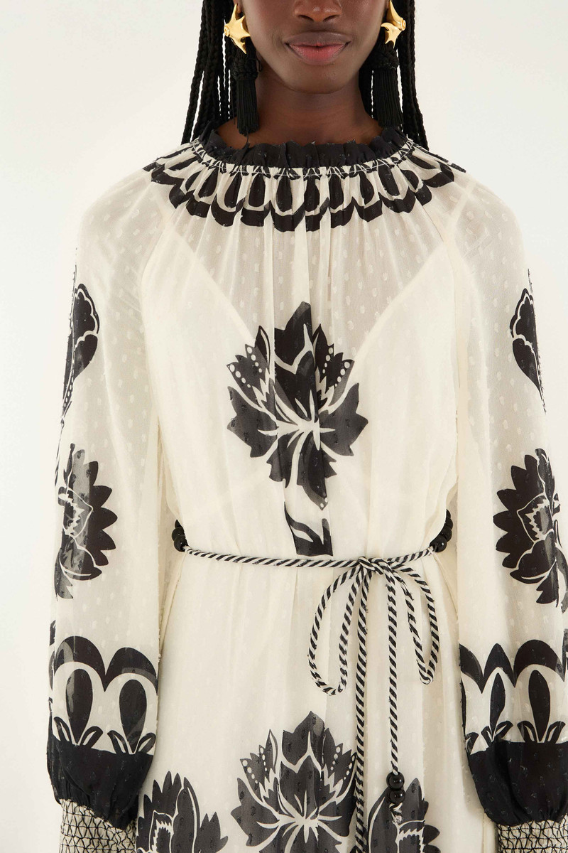 Cream Floral Arabesque Rope Belt Maxi Dress 3