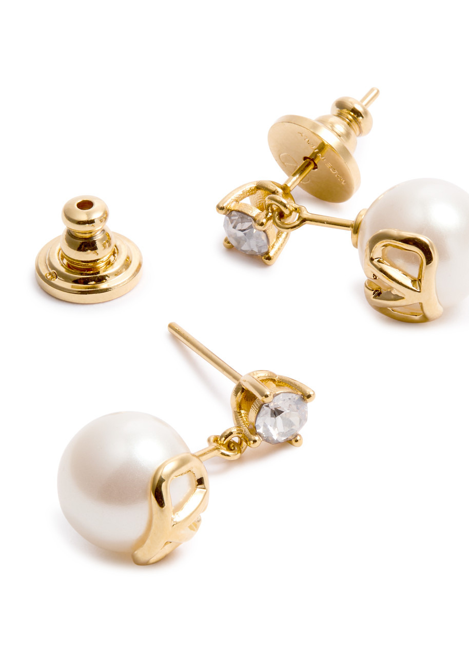 VLogo faux pearl-embellished drop earrings - 3